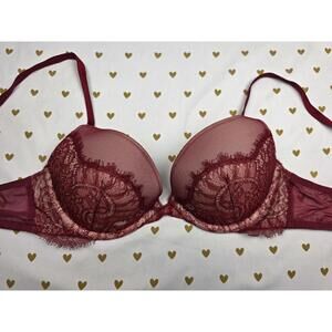 Victorias Secret Maroon Lace Lined 36B PUSH UP BRA